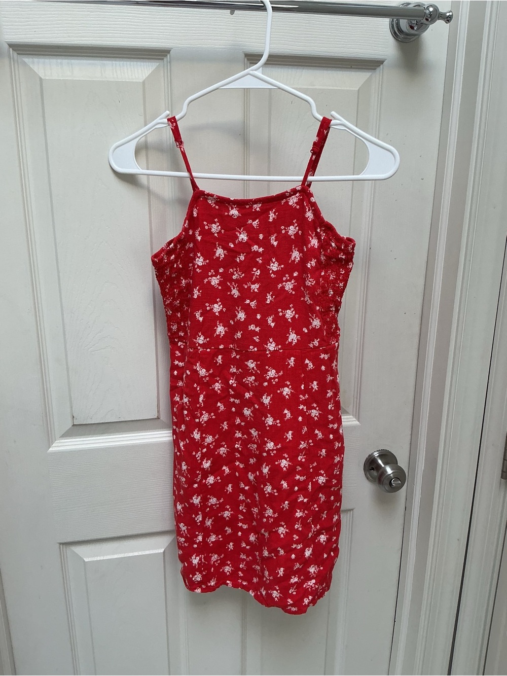 art class Red Floral Sundress with White Print